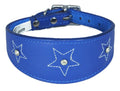Dark Blue Star Diamante Stitch Design Leather Whippet Collar Greyhound Collar Sight hound Dogs Collar