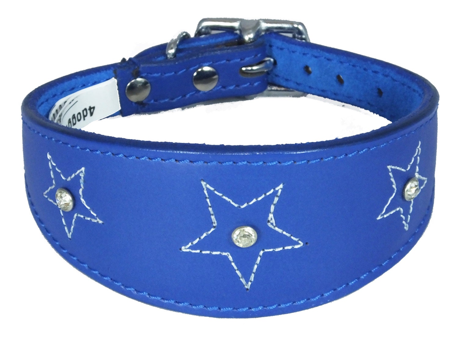 Dark Blue Star Diamante Stitch Design Leather Whippet Collar Greyhound Collar Sight hound Dogs Collar