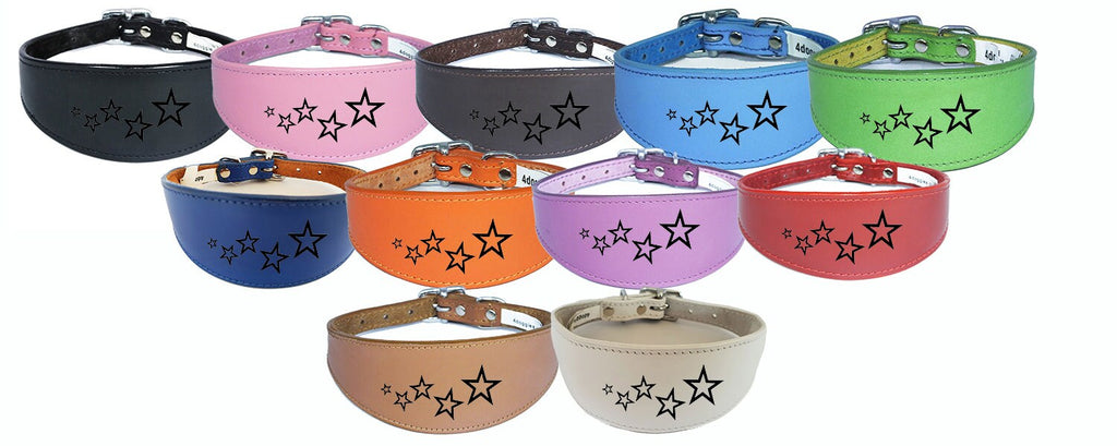 Italian Greyhound Whippet Collar Greyhound Leather Dog Collar Padded Backing Laser Star D2