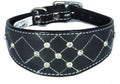 Black Diamante Diamond Stitch Design Leather Whippet Collar Greyhound Collar Sight hound Dogs Collar
