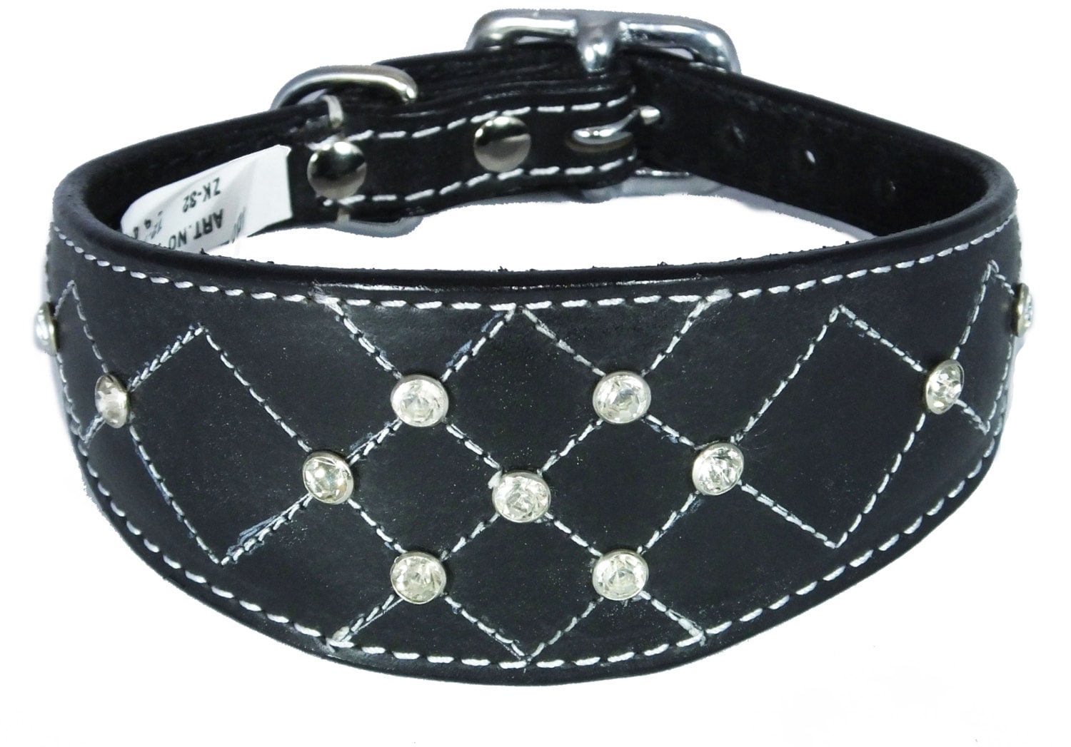 Black Diamante Diamond Stitch Design Leather Whippet Collar Greyhound Collar Sight hound Dogs Collar