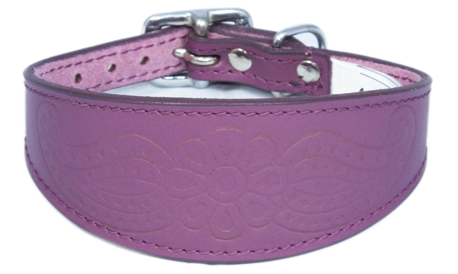 Purple Paisley Embossed Leather Whippet Collar Greyhound Collar Dog Collars Galgo