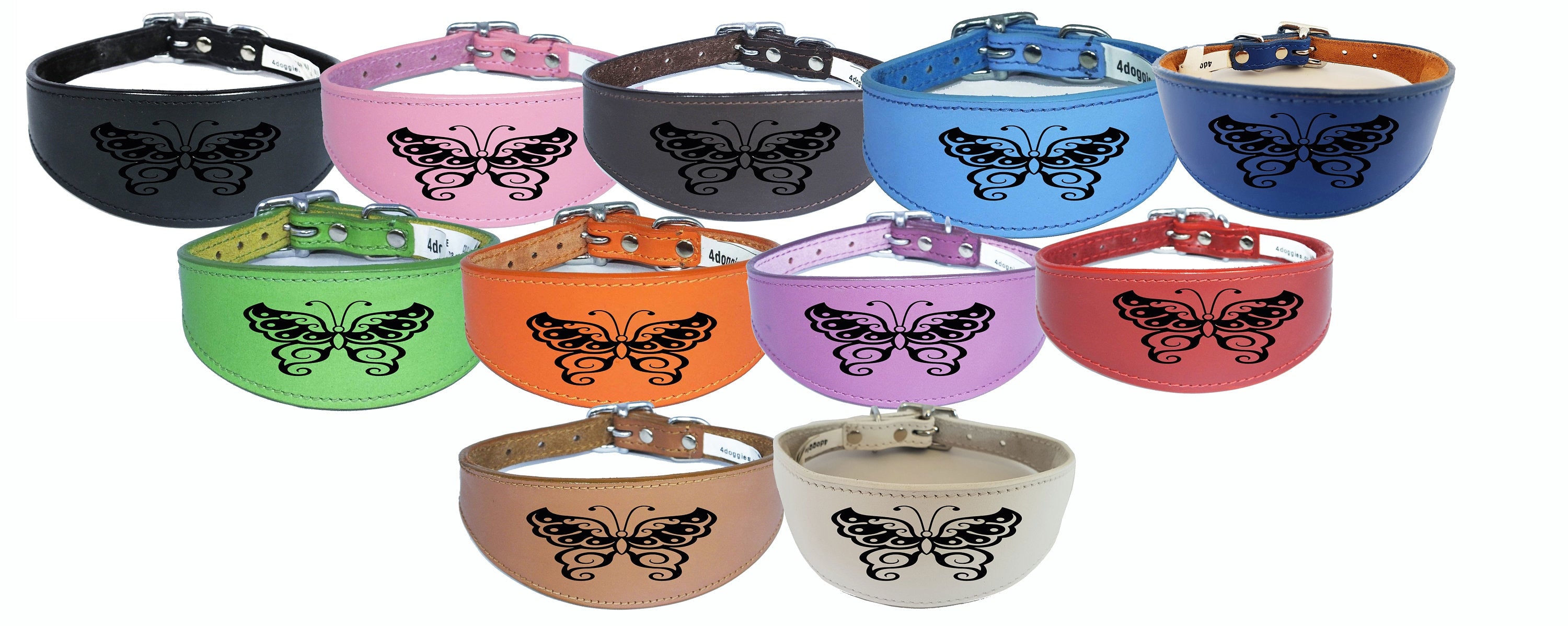Dog Collar Leather Greyhound Collar Whippet Collar Padded Backing Butterfly Laser Engraved D6