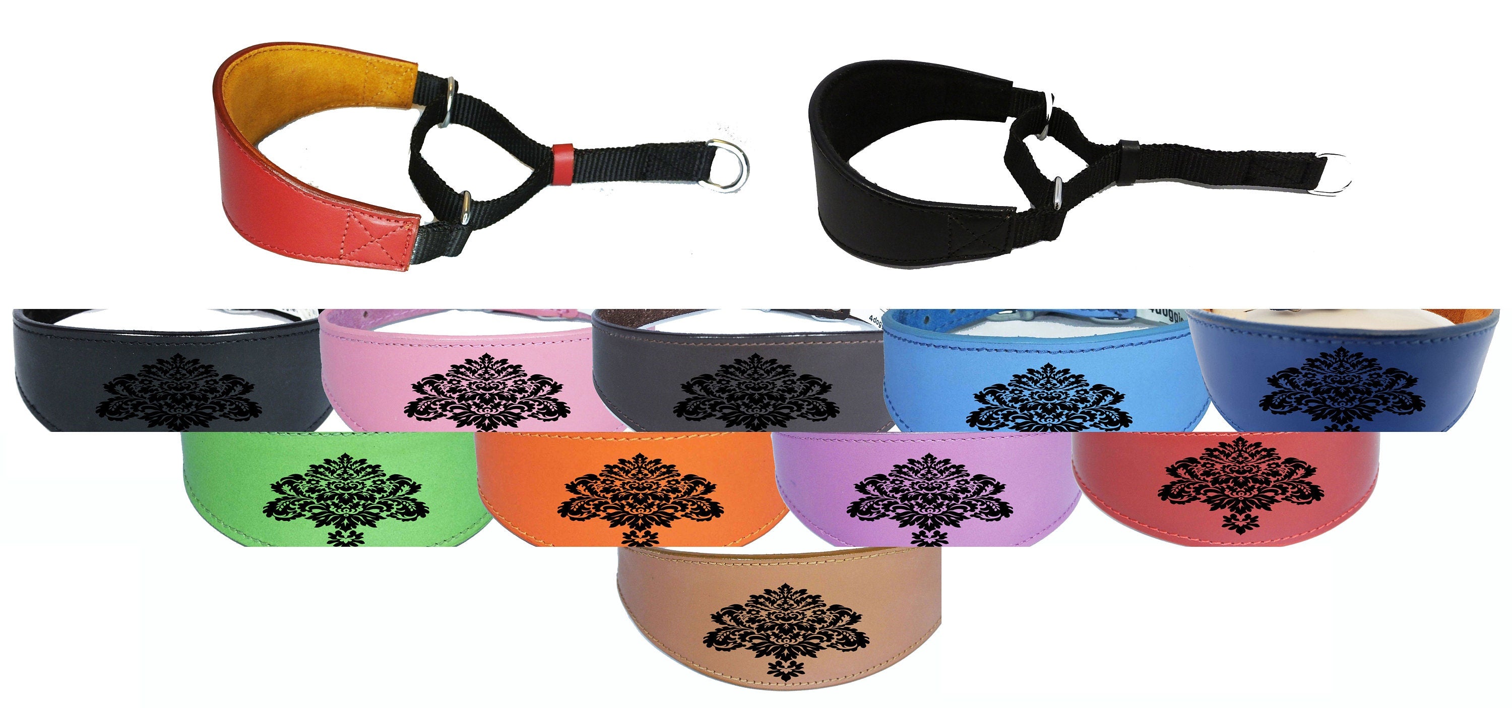 Italian Greyhound Whippet  Greyhound Afghan Saluki Leather Dog Collar Padded Suede Backing Martingale D17