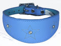 Light Blue Star Diamante Stitch Design Leather Whippet Collar Greyhound Collar Sight hound Dogs Collar