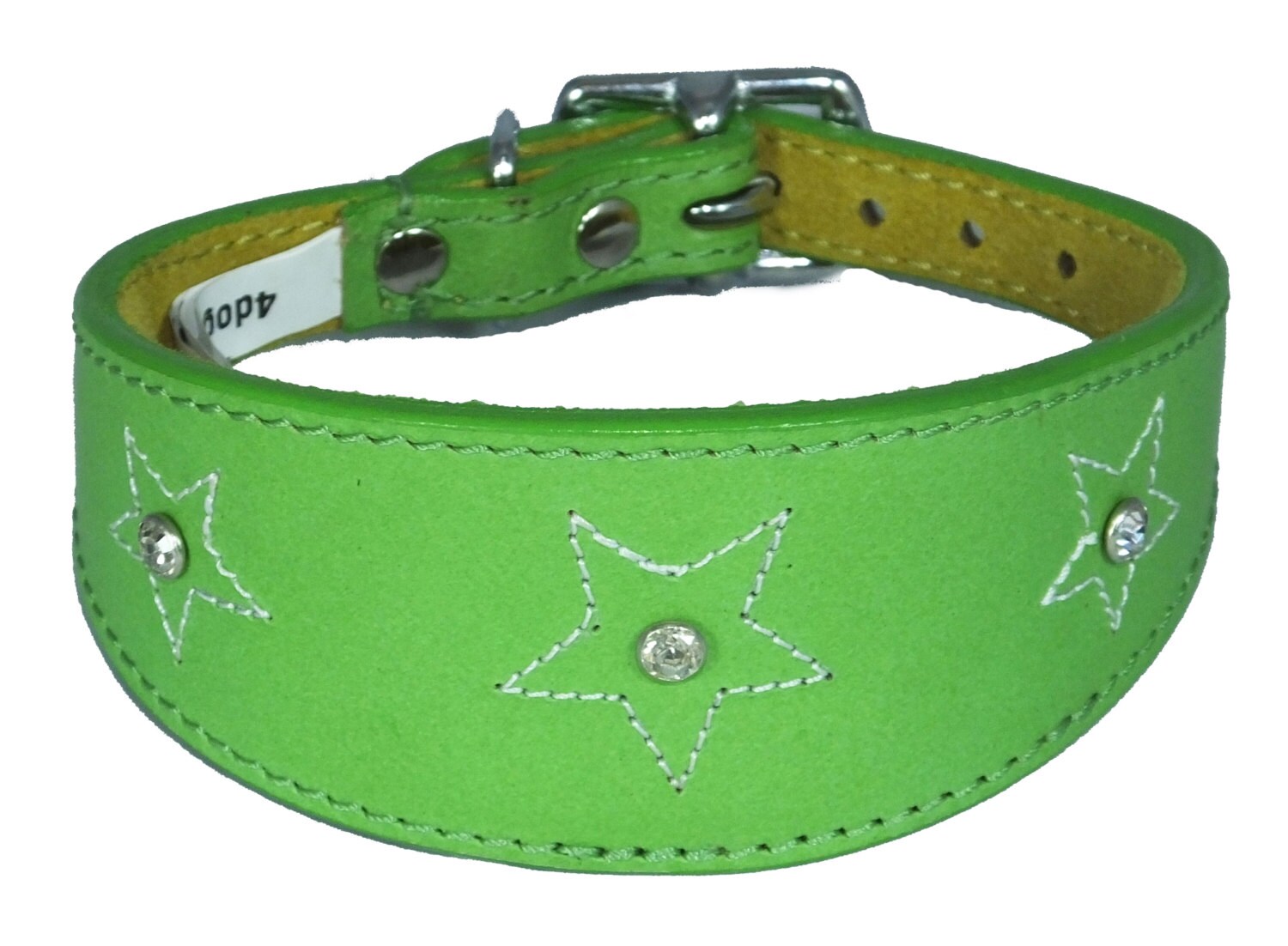 Green Star Diamante Stitch Design Leather Whippet Collar Greyhound Collar Sight hound Dogs Collar