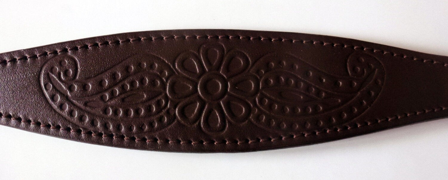Brown Paisley Embossed Leather Whippet Collar Greyhound Collar Dog Collars Galgo