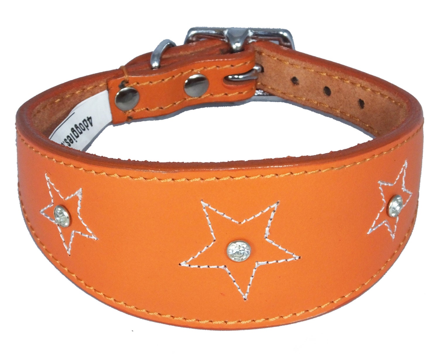 Orange Star Diamante Stitch Design Leather Whippet Collar Greyhound Collar Sight hound Dogs Collar