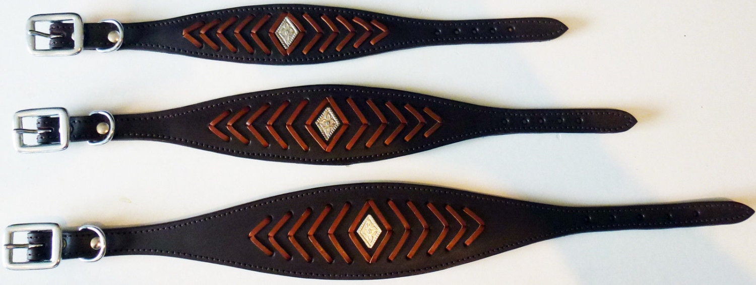 Brown Fish Bone Stitch Leather Whippet Collar Greyhound Collar Dog Collars Galgo