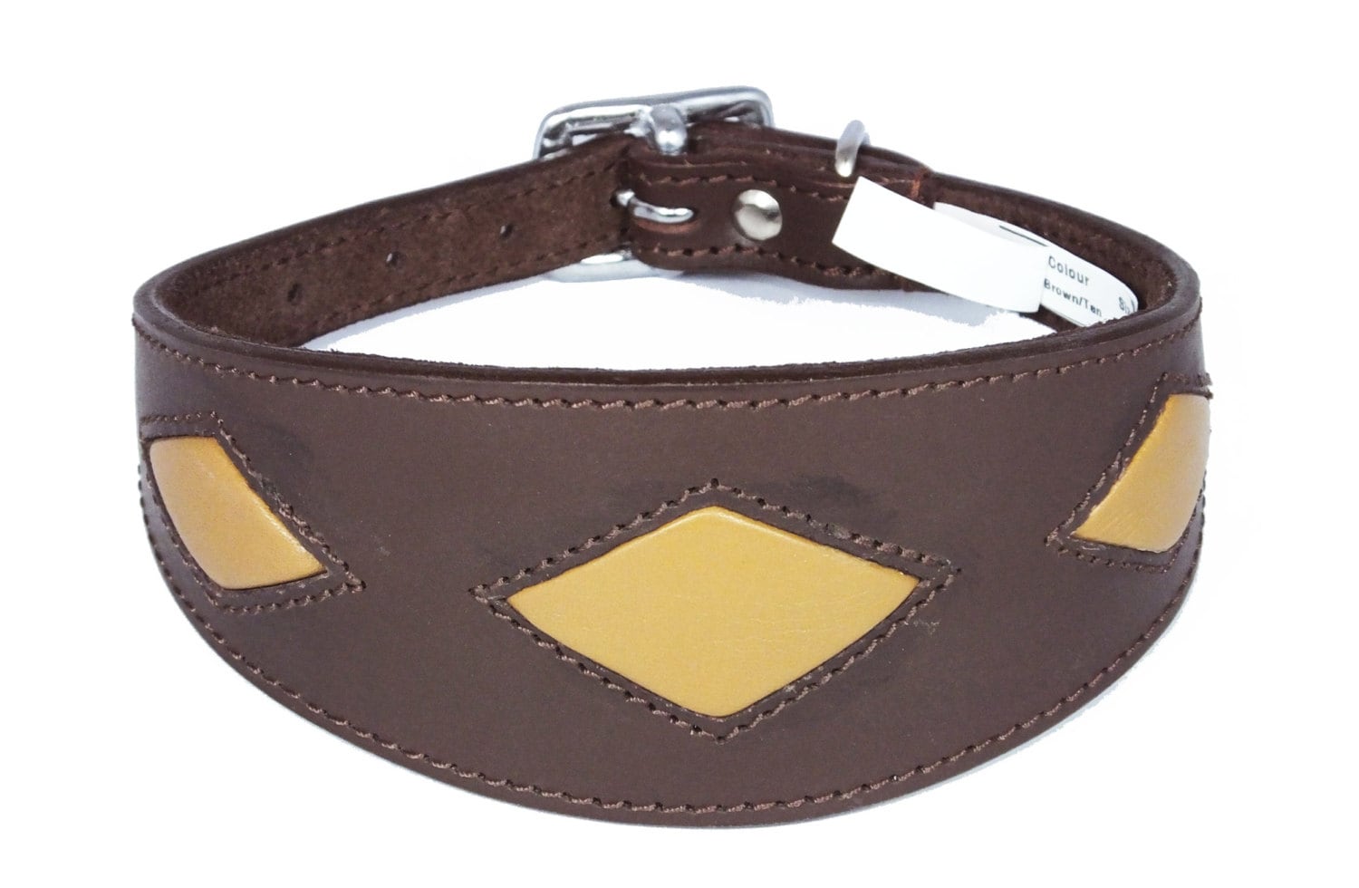 Brown Leather Whippet Collar Greyhound Collar With Tan Diamond Shape Design