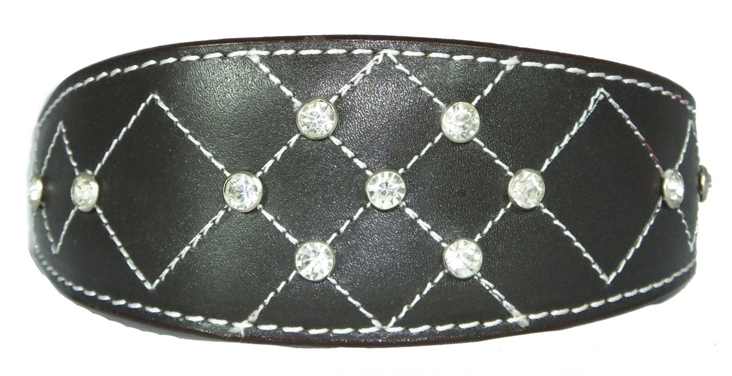 Brown Diamante Diamond Stitch Design Leather Whippet Collar Greyhound Collar Sight hound Dogs Collar