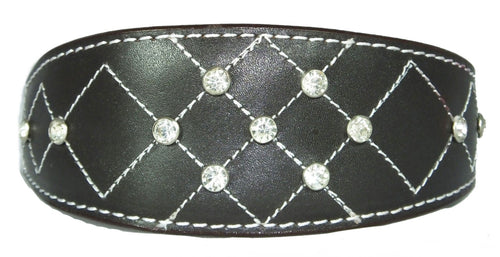 Brown Diamante Diamond Stitch Design Leather Whippet Collar Greyhound Collar Sight hound Dogs Collar
