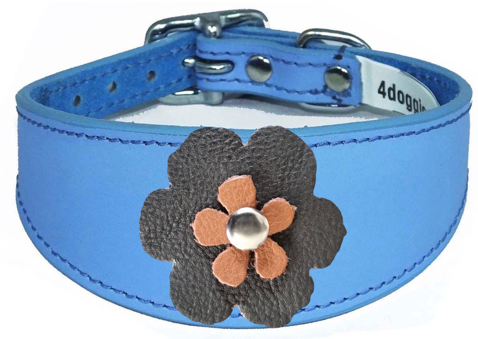 Leather Collar For Sighthound Whippet Greyhound Lurcher Decorative Flower Design FD1-3