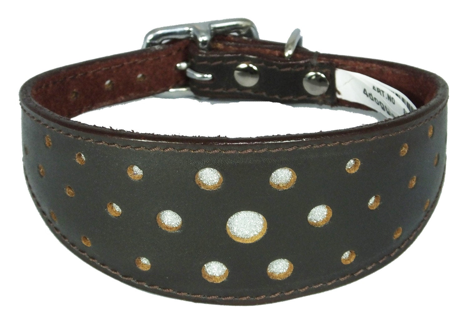 Brown Circle Glitter Design Leather Whippet Collar Greyhound Collar Sight hound Dogs Collar
