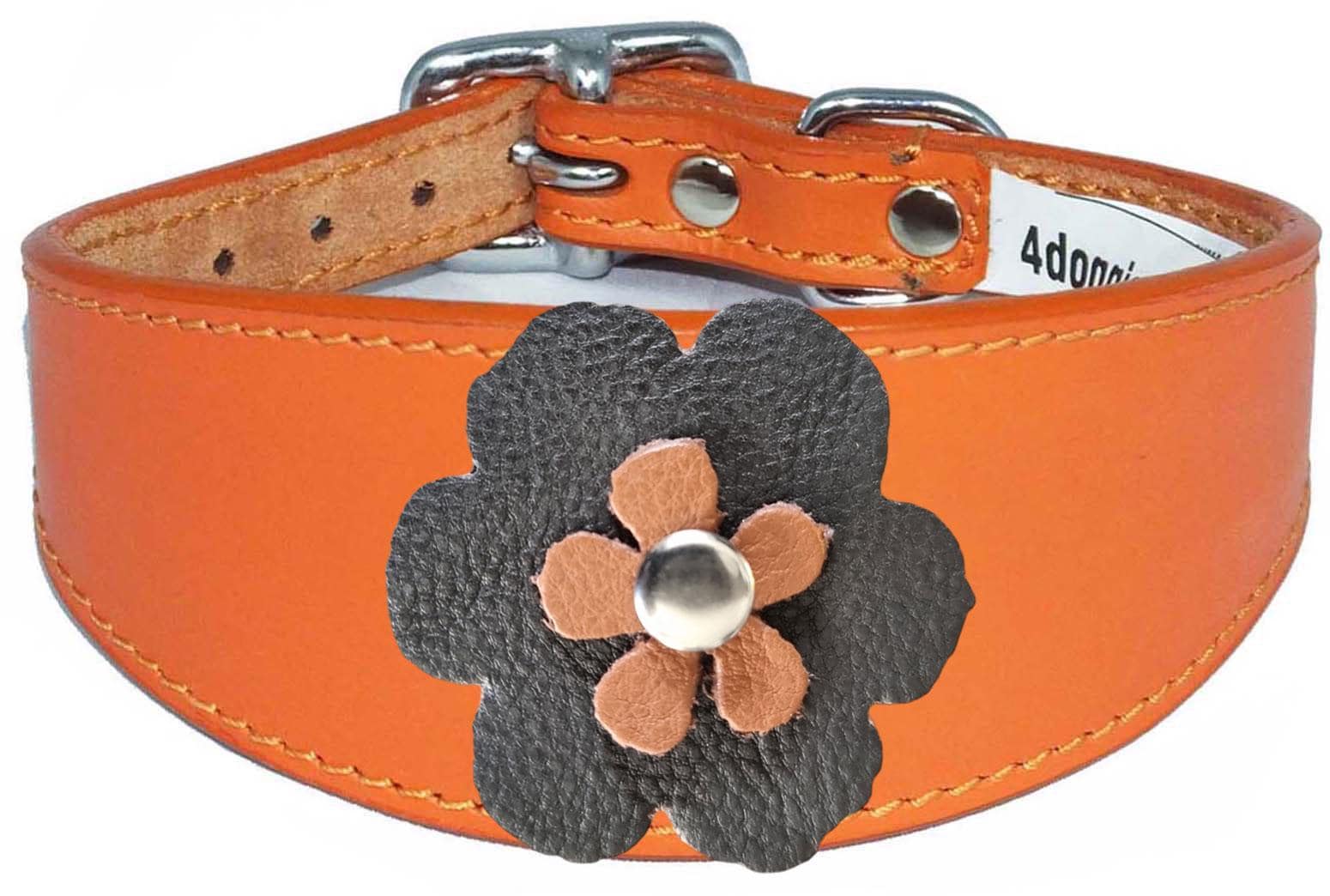 Leather Collar For Sighthound Whippet Greyhound Lurcher Decorative Flower Design FD1-3
