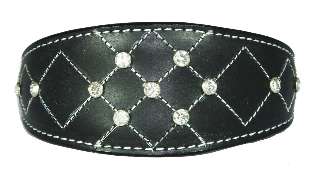 Black Diamante Diamond Stitch Design Leather Whippet Collar Greyhound Collar Sight hound Dogs Collar