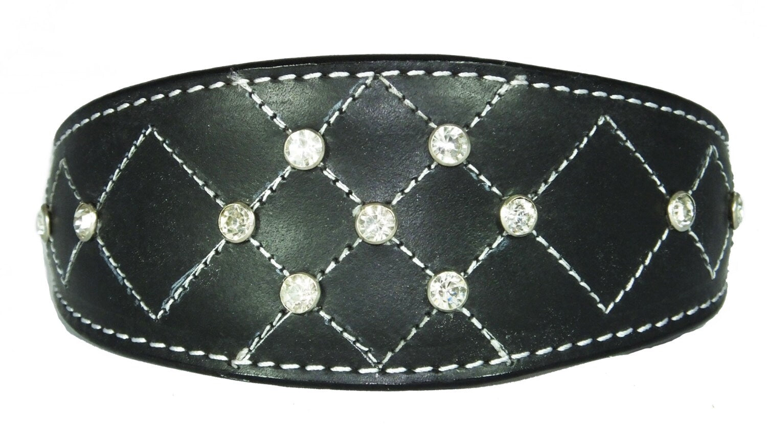 Black Diamante Diamond Stitch Design Leather Whippet Collar Greyhound Collar Sight hound Dogs Collar