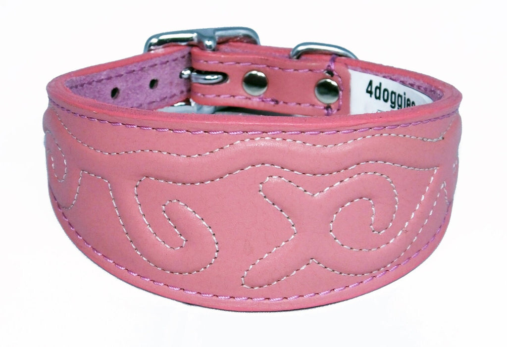 Pink Leather Whippet Collar Greyhound Collar With Embossed Stitch Design