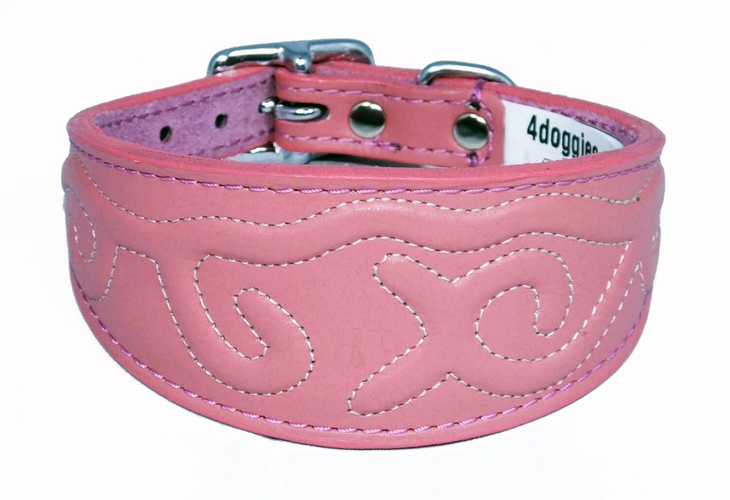 Pink Leather Whippet Collar Greyhound Collar With Embossed Stitch Design