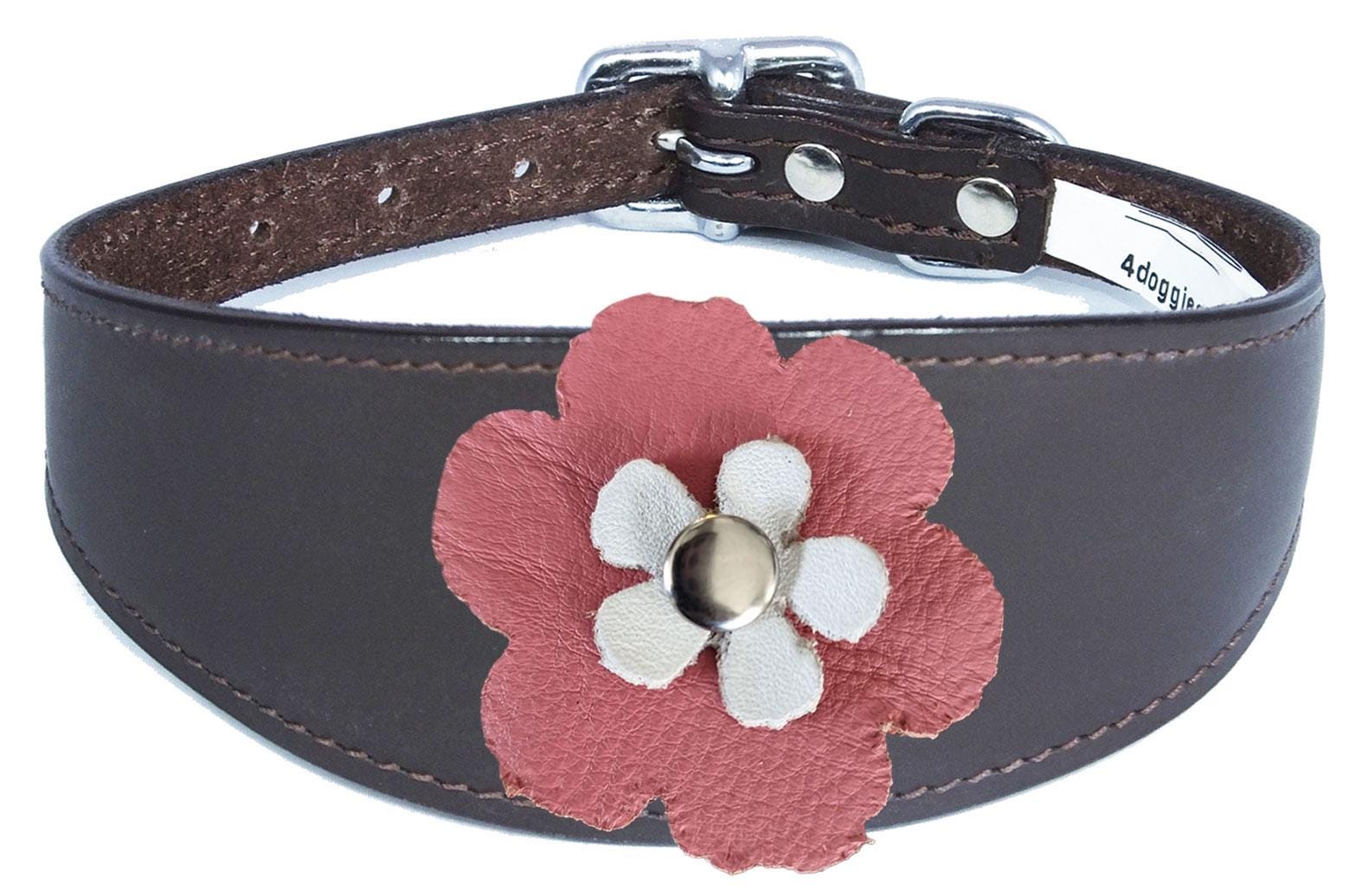 Decorative Flower Design Whippet Greyhound Sighthound Lurcher Leather Collar FD6-7
