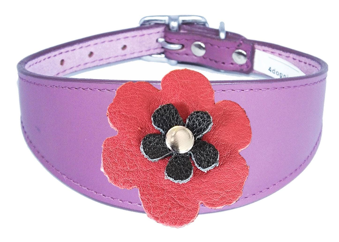 Greyhound Sighthound Whippet Lurcher Decorative Flower Design Leather Collar FD4-5