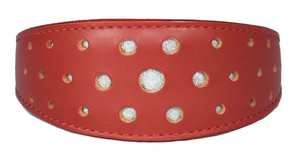 Red  Circle Glitter Design Leather Whippet Collar Greyhound Collar Sight hound Dogs Collar