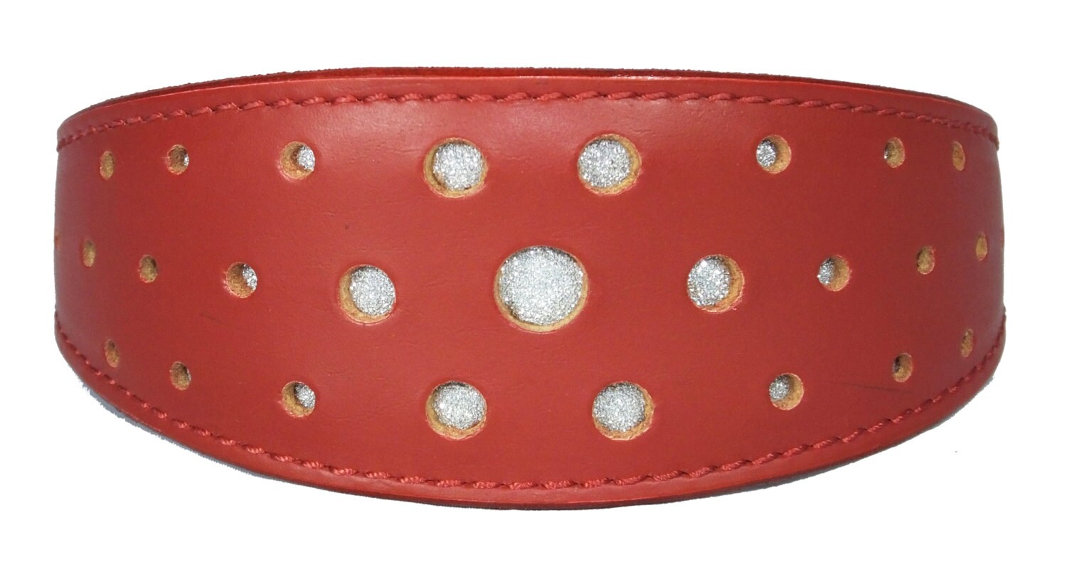 Red  Circle Glitter Design Leather Whippet Collar Greyhound Collar Sight hound Dogs Collar