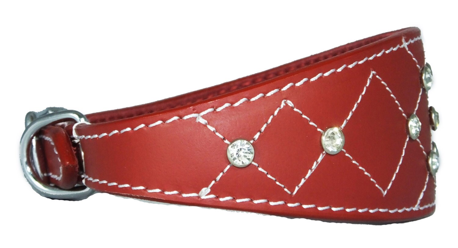 Red Diamante Diamond Stitch Design Leather Whippet Collar Greyhound Collar Sight hound Dogs Collar