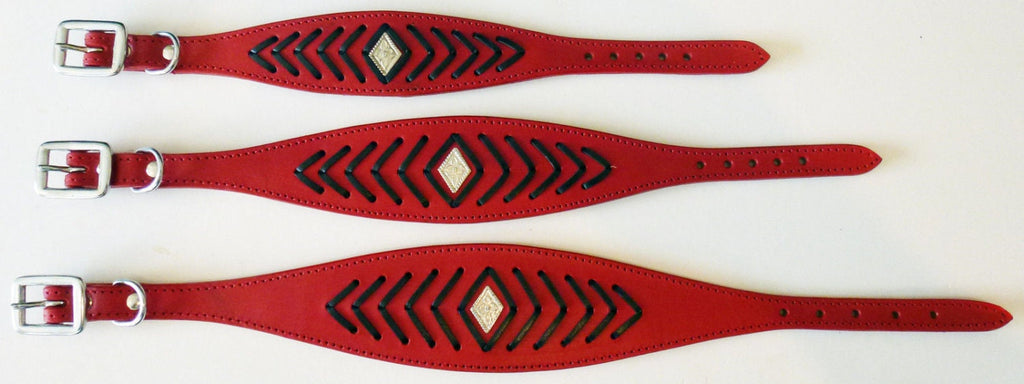 Red Fish Bone Stitch Leather Whippet Collar Greyhound Collar Dog Collars Galgo
