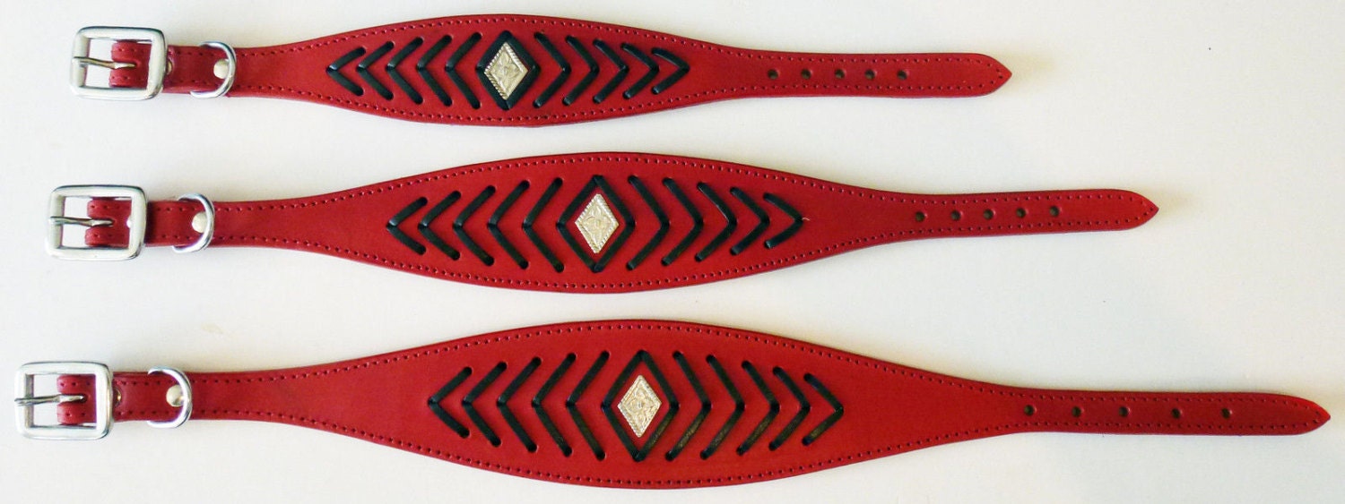 Red Fish Bone Stitch Leather Whippet Collar Greyhound Collar Dog Collars Galgo