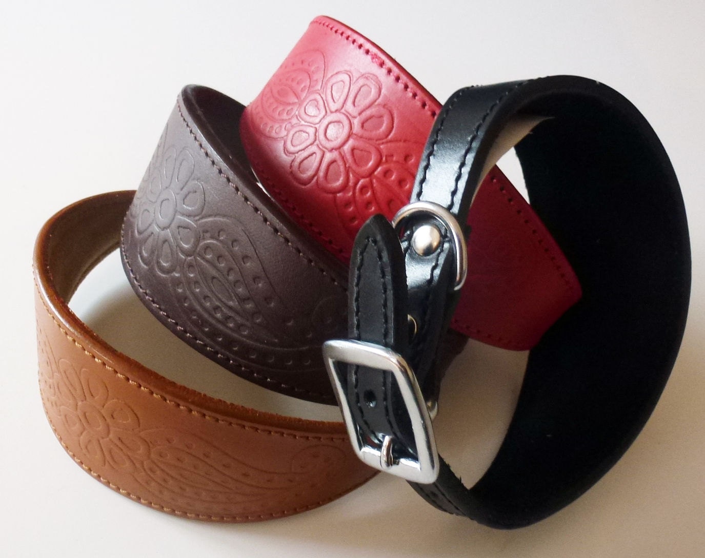 Black Paisley Embossed Leather Whippet Collar Greyhound Collar Dog Collars Galgo