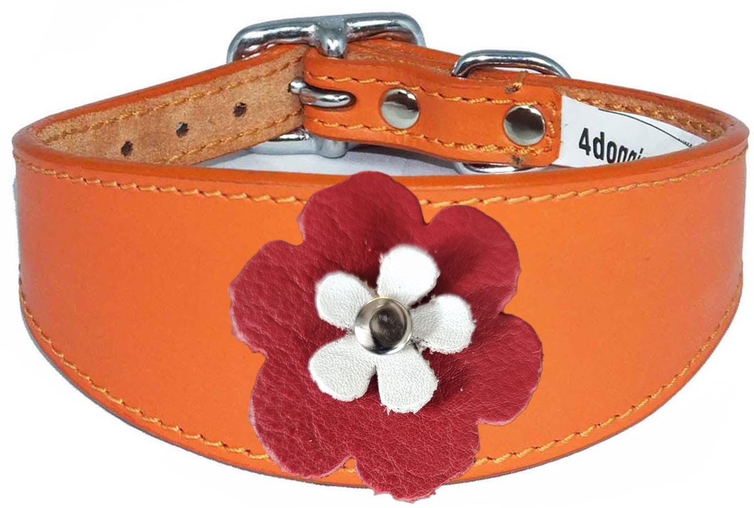 Greyhound Sighthound Whippet Lurcher Decorative Flower Design Leather Collar FD4-7