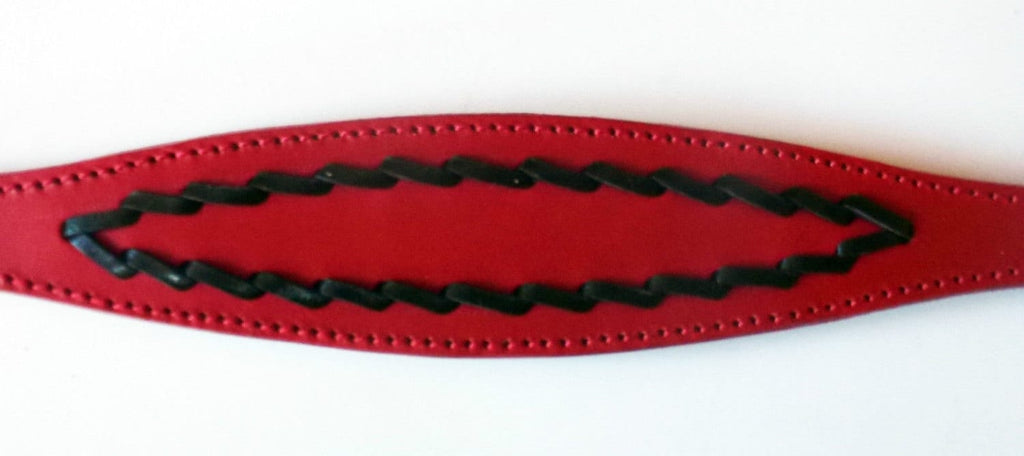 Red Oval Stitch Leather Whippet Collar Greyhound Collar lévriers galgo Dog
