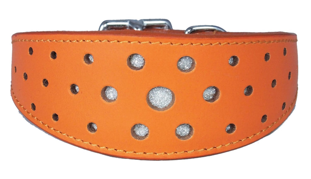 Orange Circle Glitter Design Leather Whippet Collar Greyhound Collar Sight hound Dogs Collar