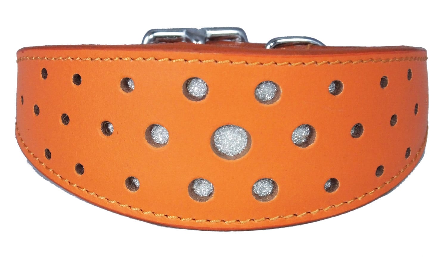 Orange Circle Glitter Design Leather Whippet Collar Greyhound Collar Sight hound Dogs Collar