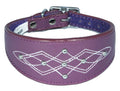Purple Silver Stud Stitch Design Leather Whippet, Greyhound Collar Sighthound Dogs