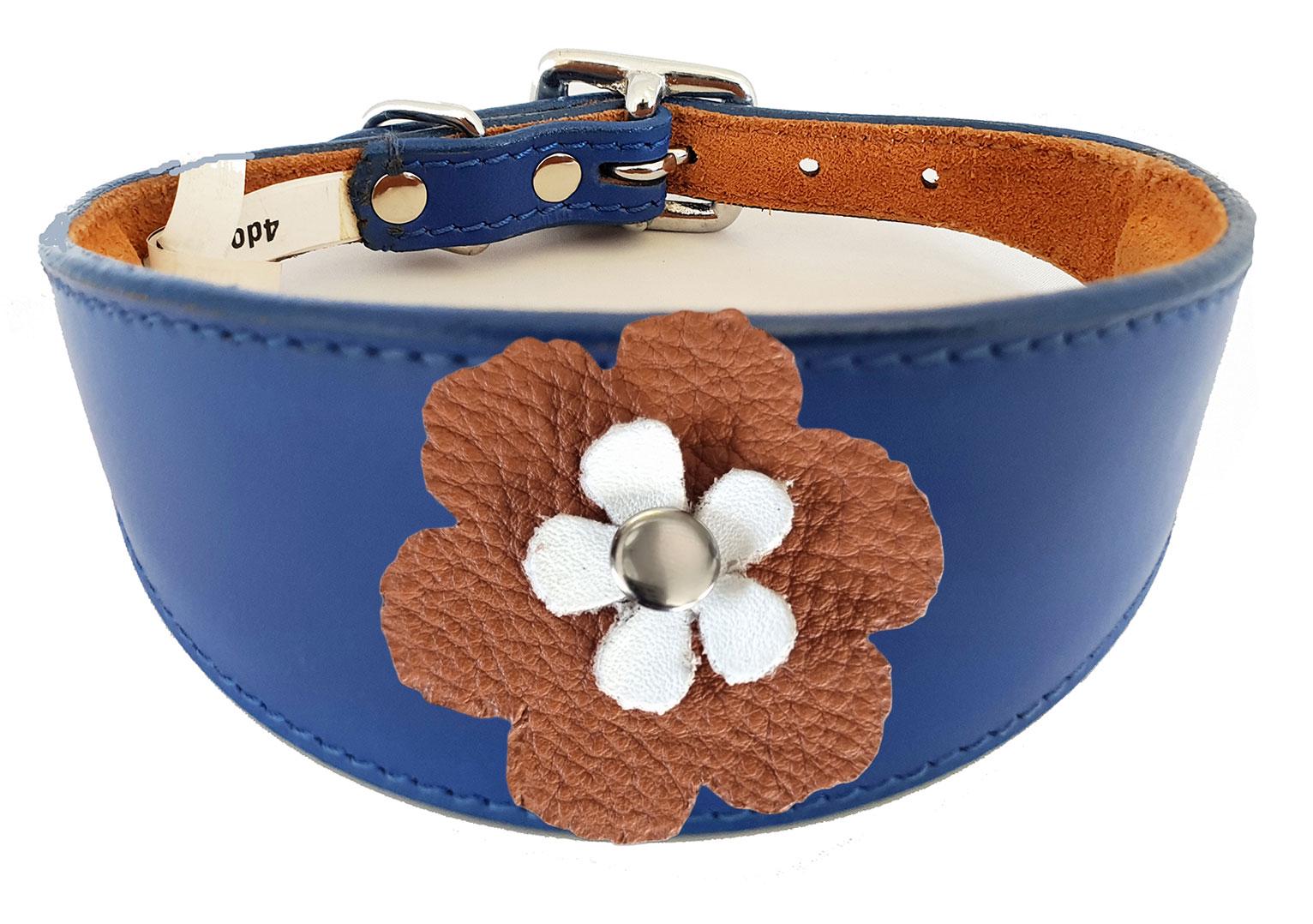Sighthound Whippet Greyhound Lurcher Decorative Flower Design Leather Collar FD3-7