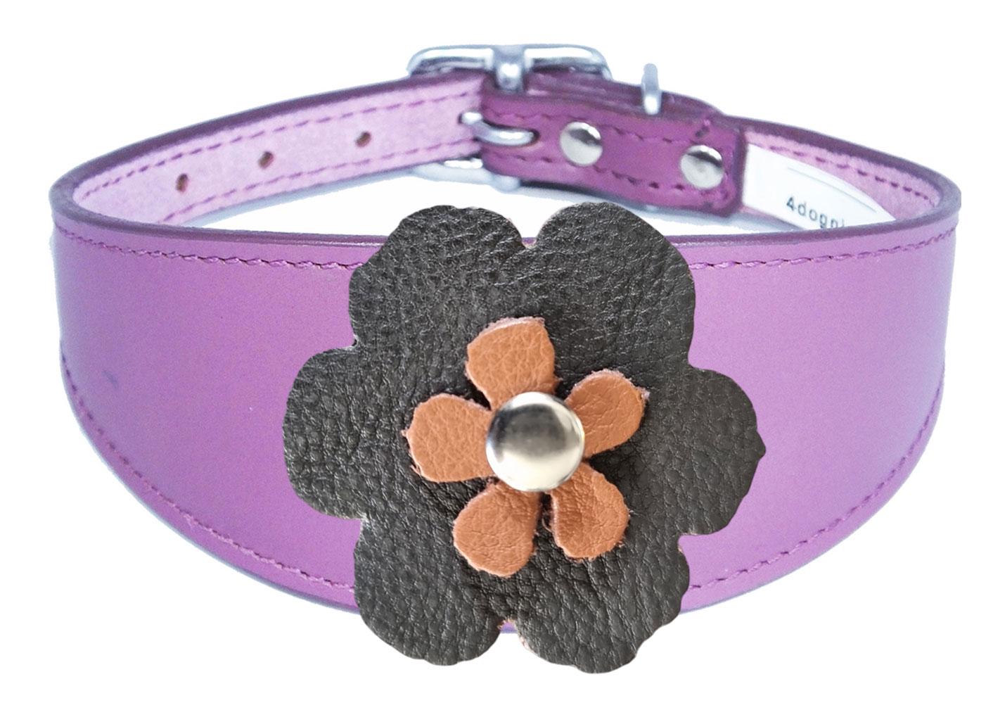 Leather Collar For Sighthound Whippet Greyhound Lurcher Decorative Flower Design FD1-3