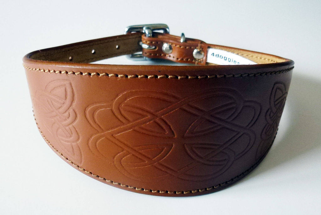 Tan Celtic Design Leather Dog Collars Whippet Collar Greyhound Collar Galgo