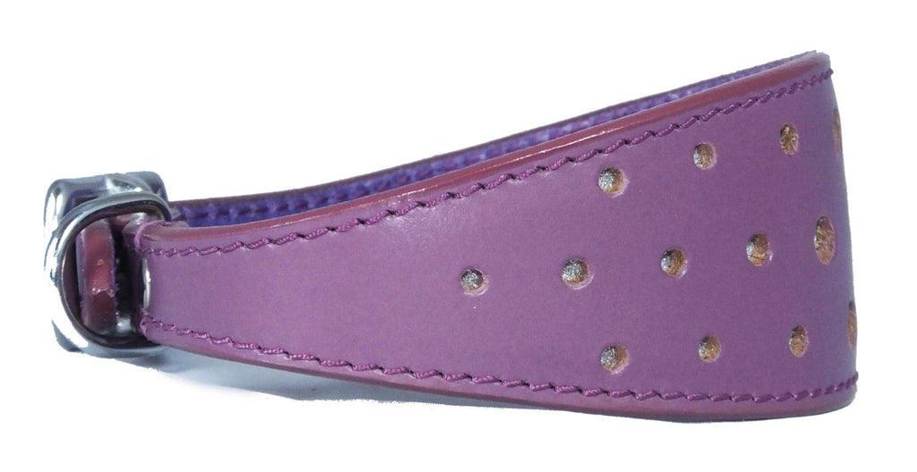 Purple Circle Glitter Design Leather Whippet Collar Greyhound Collar Sight hound Dogs Collar