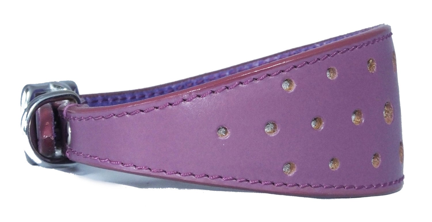 Purple Circle Glitter Design Leather Whippet Collar Greyhound Collar Sight hound Dogs Collar