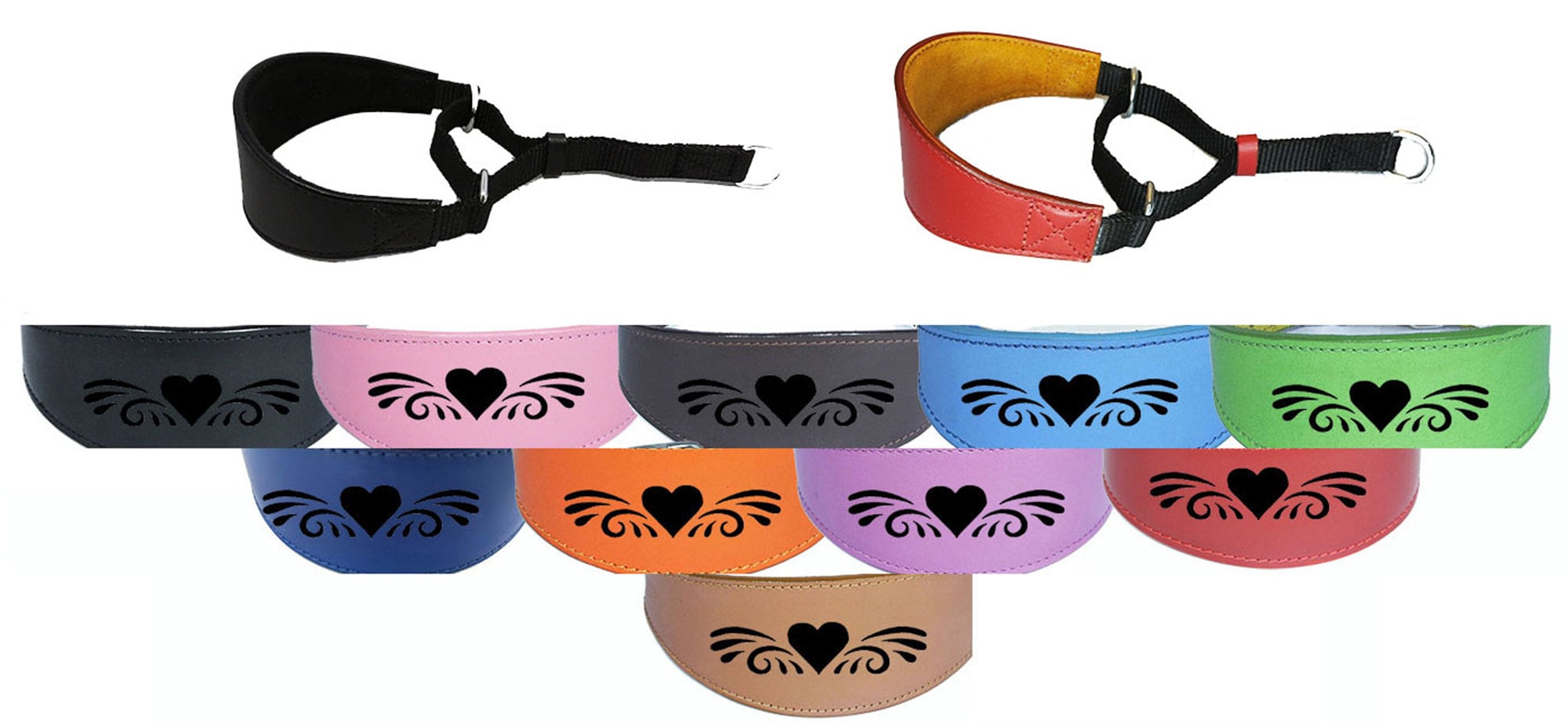 Leather Dog Collar Padded Suede Backing Greyhound Whippet Hound Martingale D4