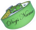 Green Laser Engraved Personalized Name Dog Collar Leather Dog Collar For Whippets, Greyhounds
