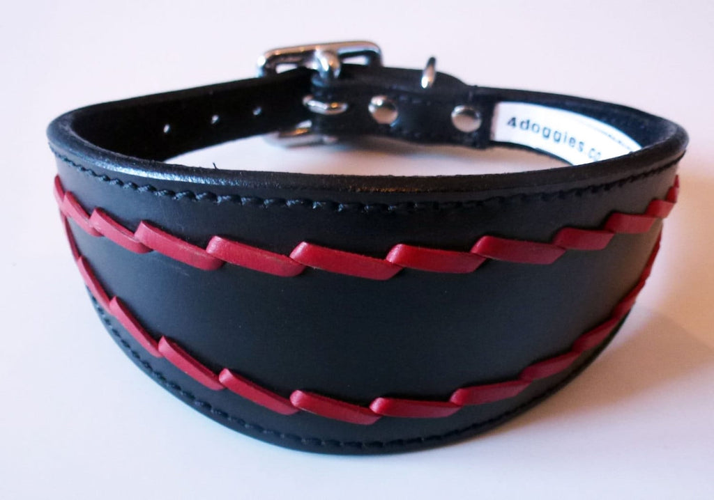 Black Oval Stitch Leather Whippet Collar Greyhound Collar lévriers galgo Dog