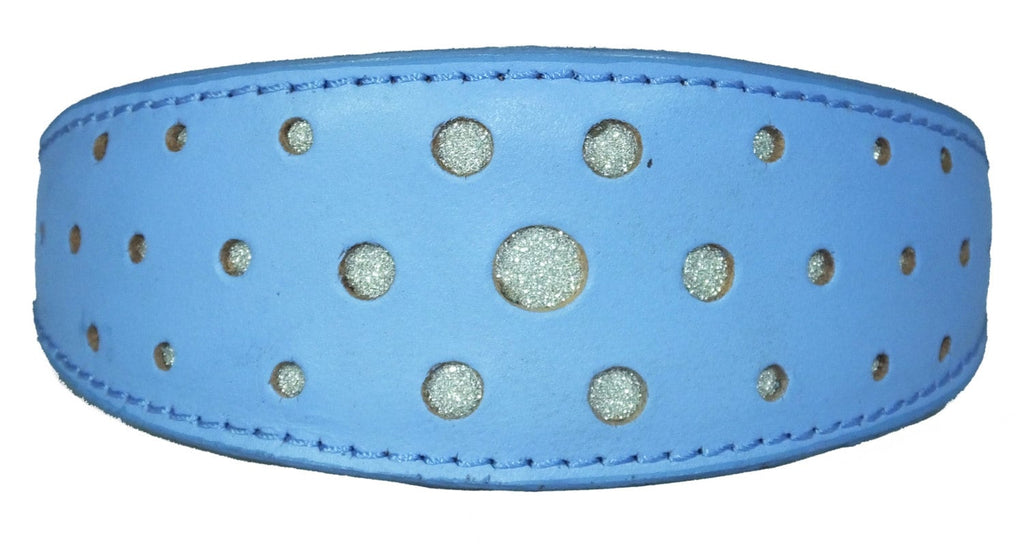 Light Blue Circle Glitter Design Leather Whippet Collar Greyhound Collar Sight hound Dogs Collar