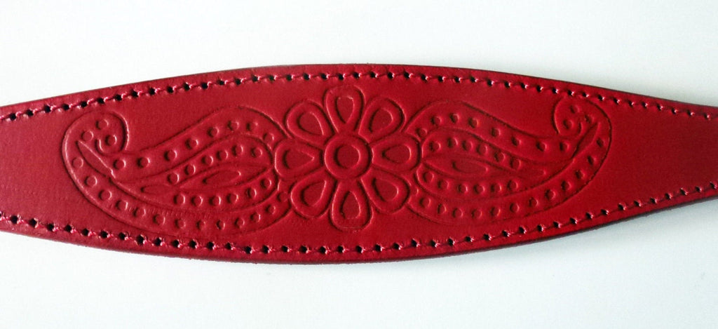 Red Paisley Embossed Leather Whippet Collar Greyhound Collar Dog Collars Galgo