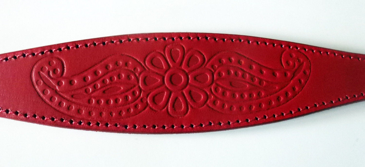 Red Paisley Embossed Leather Whippet Collar Greyhound Collar Dog Collars Galgo