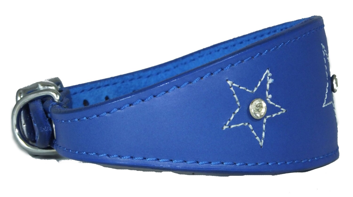 Dark Blue Star Diamante Stitch Design Leather Whippet Collar Greyhound Collar Sight hound Dogs Collar