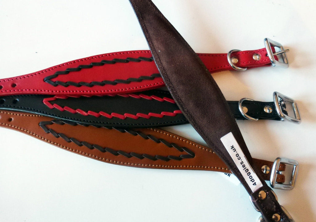 Red Oval Stitch Leather Whippet Collar Greyhound Collar lévriers galgo Dog