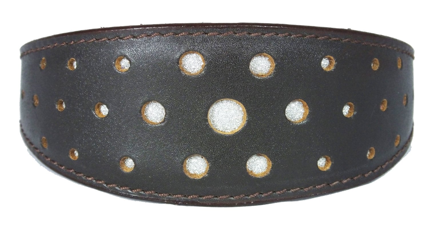 Brown Circle Glitter Design Leather Whippet Collar Greyhound Collar Sight hound Dogs Collar